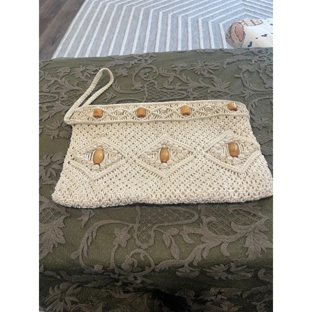 Vintage Macrame Clutch Boho Purse Beads Crochet‎